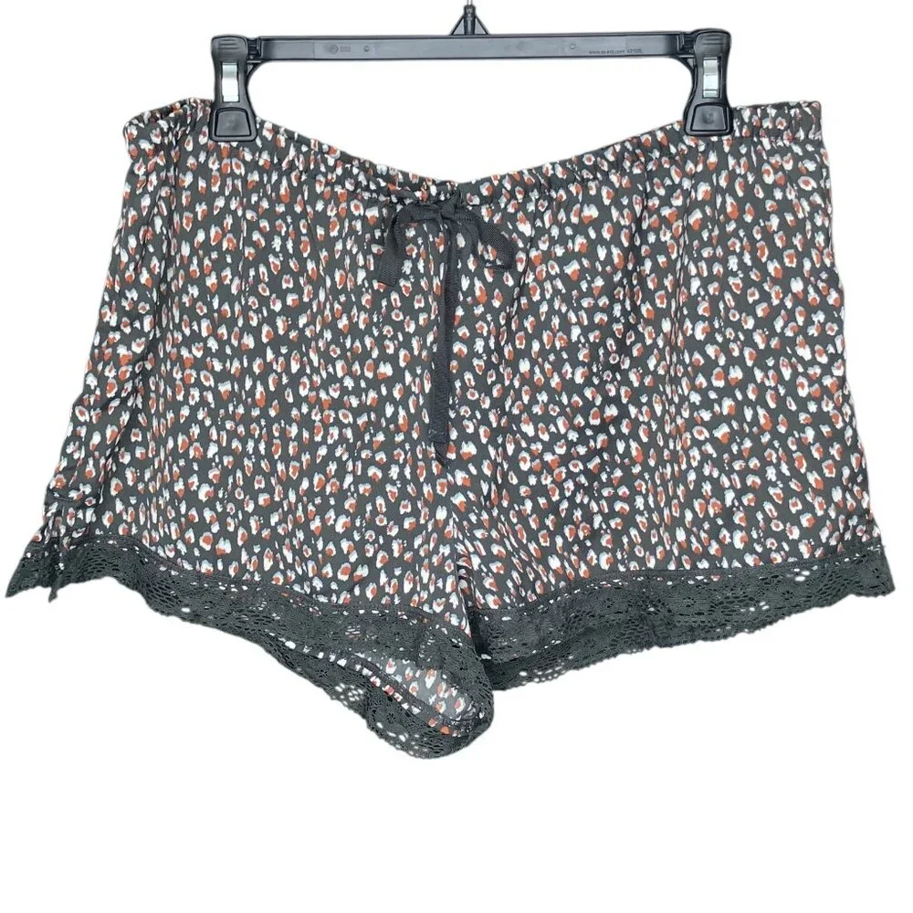 Aerie Large L Gray Leopard Satin Lace Trim Pajama Lounge Sleep Booty Shorts - Picture 1 of 4
